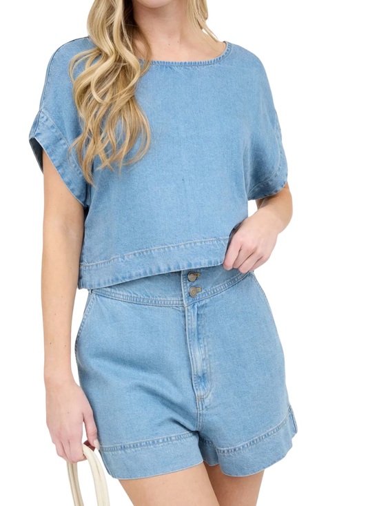 Blu Pepper Tops - Blu Pepper Light Blue Denim‎ Top & Shorts Set Summer Medium NWT